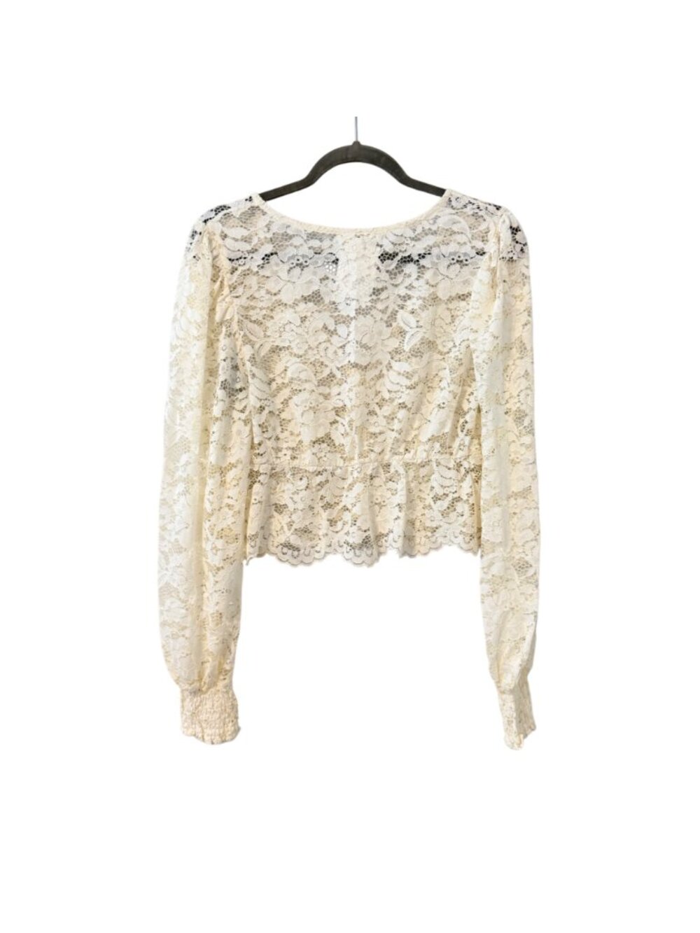 Mine Lace Button-Up Cropped Long-Sleeve Blouse Size L Ivory top. NWT - Picture 10 of 11